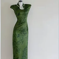 Сделанный вручную улучшенный рукав в китайском стиле, зеленый Cheongsam, зеленый виноградный виноградный зеленый цвет