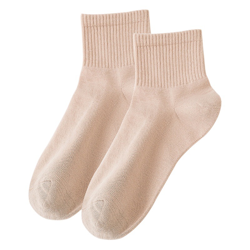 Calcetines de algodón para mujer calcetines de media pantorrilla primavera y otoño calcetines cortos antipilling de color sólido para mujer