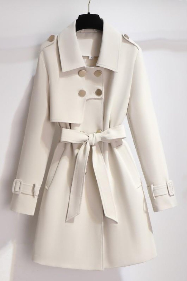 Windbreaker Jacket for Small Women, Spring and Autumn Style, New Korean Style, Waist-Cinching Mid-Length British Style Outerwear