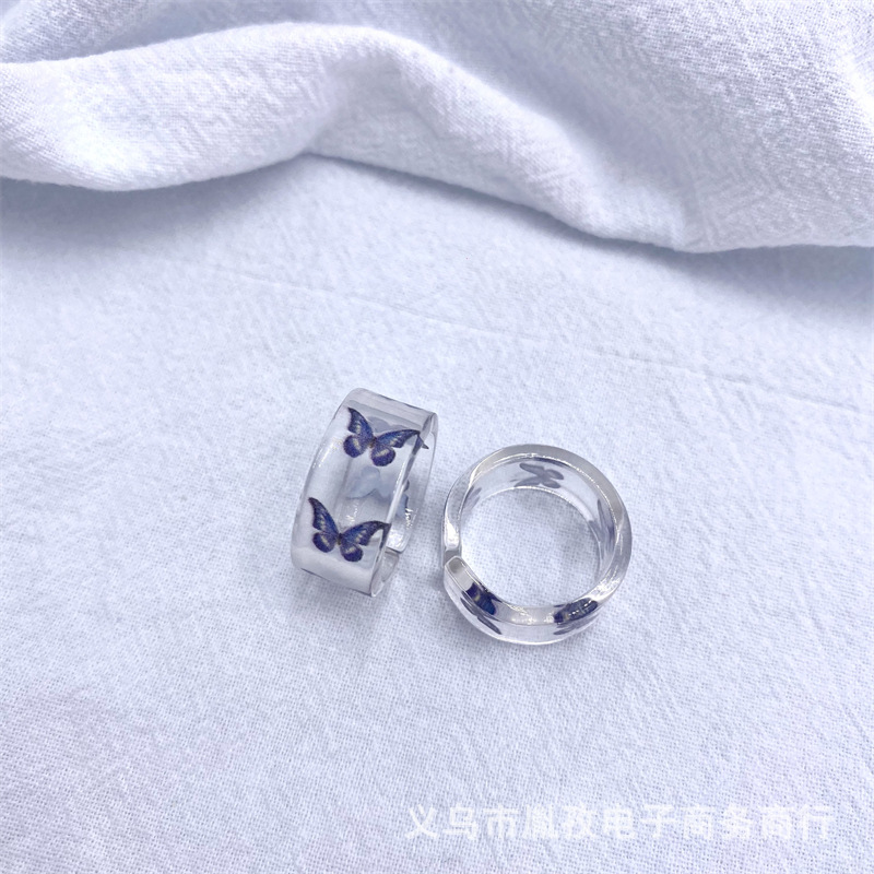 Nueva Corea del Sur ins estilo colorido mariposa anillo abierto de resina acrílica anillo de Venta caliente europeo y americano
