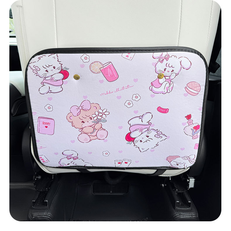 Kitten Cartoon Cute Car Seat Back Anti-kick Pad Simple and Comfortable Dirt-resistant Storage Bag Anti-kick Pad Dirty Pad
