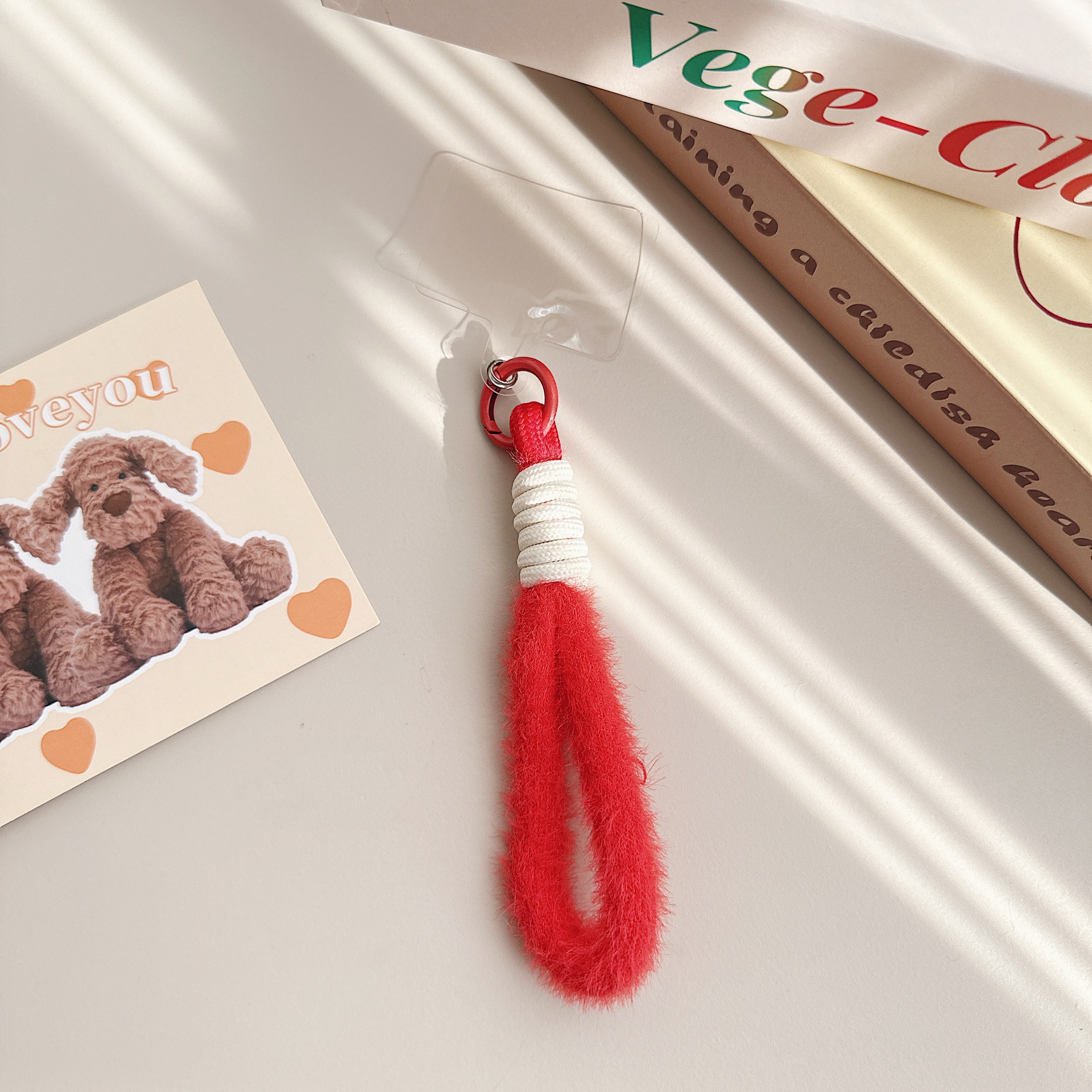 Otoño y invierno de peluche para teléfonos móviles colgantes de cámara de color llavero anti-perder pulsera cuerda bolsa trenzada corta colgante