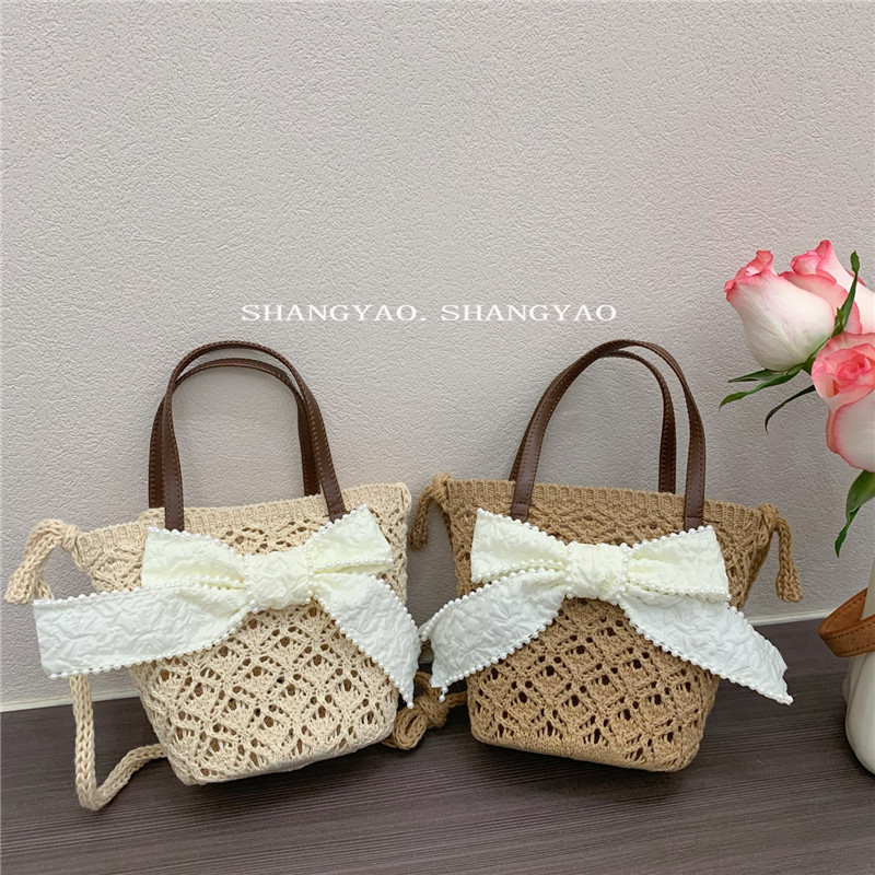 網紅款兒童斜跨包韓版棉紗菱形蝴蝶結女童寶寶皮帶手提包單肩包潮