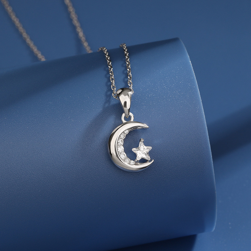 925 plata esterlina colgante estrella-luna incrustado collar de zircón mujer japonés y coreano nicho diseño estrella serie collar de collar clavícula image 5