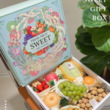 高档法式轻奢水果鲜花礼盒混装大容量包装礼品DIY混搭插画礼盒空