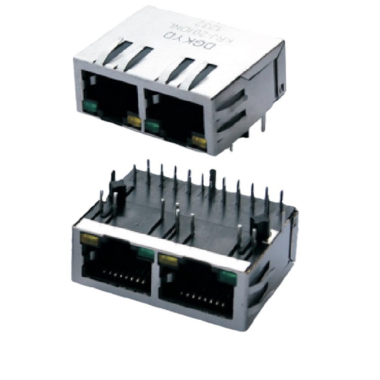 供应RJ45带灯插座   两口RJ45母座  RJ45光钎连接器插孔