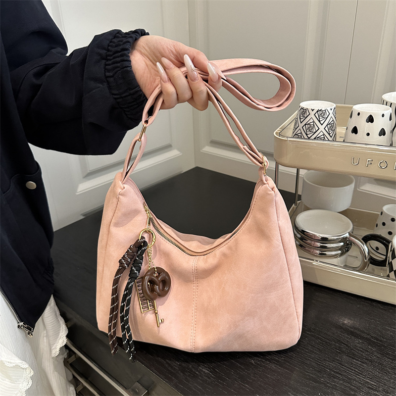 Frosted Large-Capacity Solid Color Versatile Casual Shoulder Bag for Women Retro Texture Casual Commuting Personalized Crossbody Bag