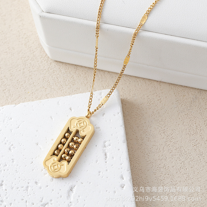 Xiangyun Abacus 일본과 한국 스타일의 세련된 18K 골드 목걸이 여성의 간단한 쇄골 체인 티타늄 스틸 액세서리 펜던트