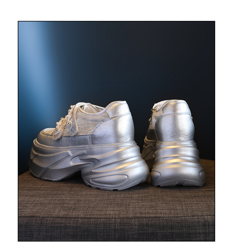 Giày sneaker nữ đế dày chunky, mặt lưới thoáng khí, gắn đá, dán Velcro — Màu trắng chi tiết 23