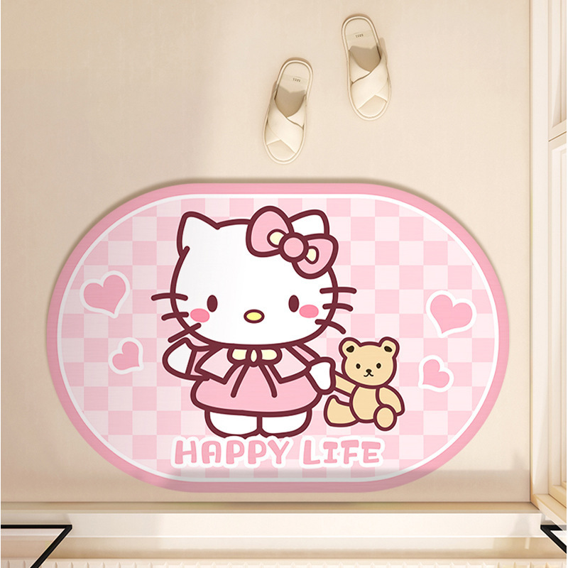可爱HelloKitty硅藻泥吸水地垫家用卫生间洗漱台防滑易打理门垫|undefined