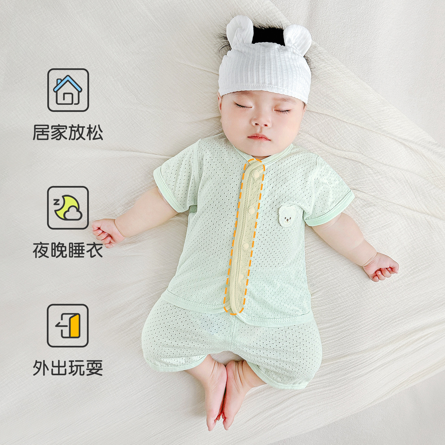 Conjunto de pijamas de verano para bebés, estilo fino, para niños y niñas, conjunto de verano de manga corta, ropa de bebé con abertura en la entrepierna.
