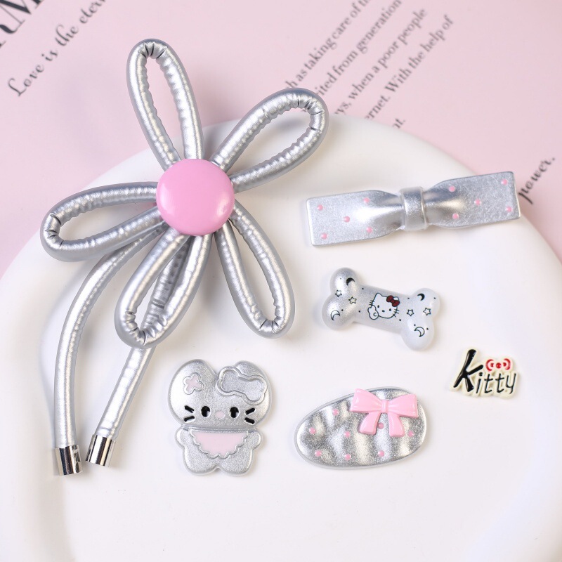 Fashionable Silver New Bowknot Cat Bone Phone Case Bag Pendant Hairpin Hair Accessory Jewelry Accessories Wholesale