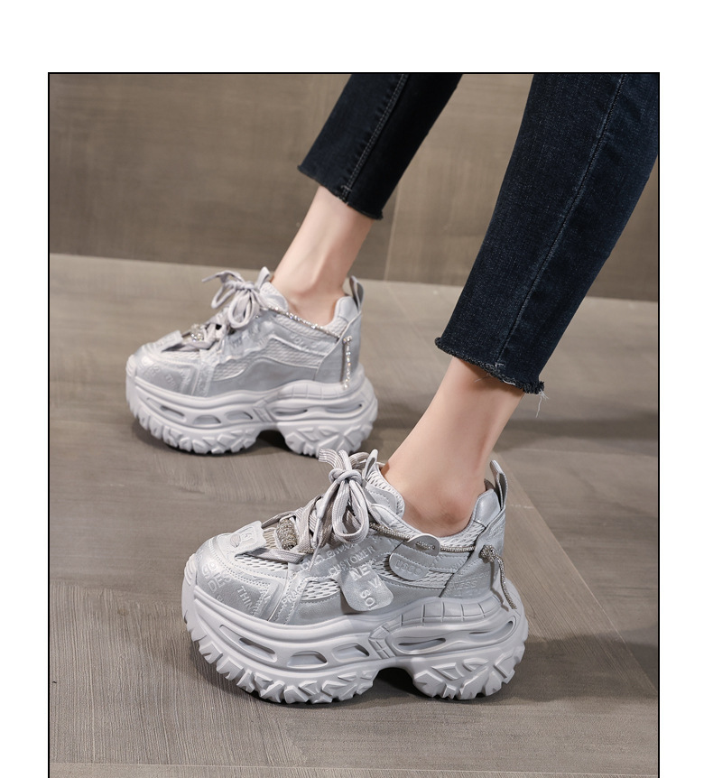 Giày sneaker nữ đế dày tăng chiều cao 9 cm phong cách dad sneaker — Tro thô chi tiết 12