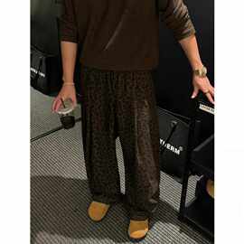 26早秋豹纹休闲长裤男士宽松百搭直筒松紧腰男女款百搭阔腿休闲裤
