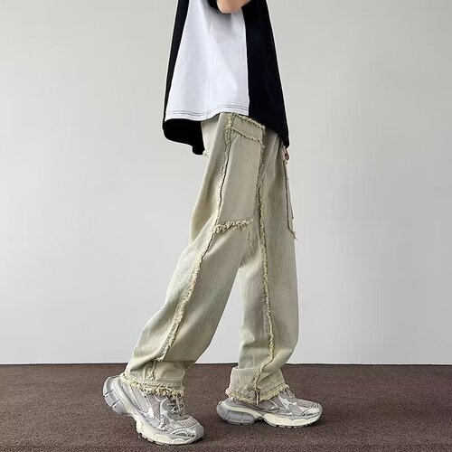 Spring and summer American dirty pants, heavy washed tie-dyed, ready-made, straight jeans, pants, bell-bottom pants