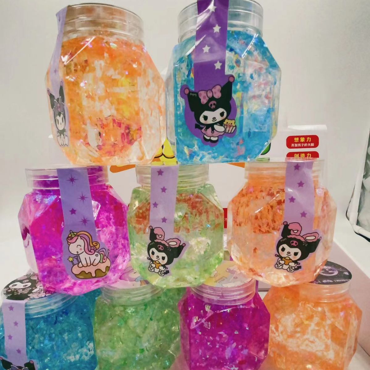 Hexagonal de color de barro de cristal de barro espuma pegamento Delgado juguete de los niños de descompresión hecho a mano de color de barro noche mercado anillo lote