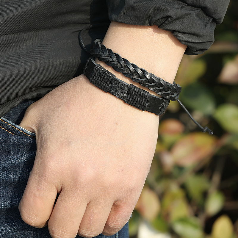 retro simple braided black leather braceletpicture5