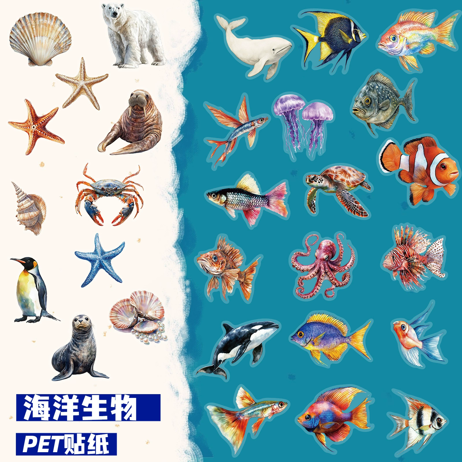 50 морских био стикер пакет прозрачный ПЭТ ручной счет морская звезда раковина кит материал декоративный гитара ноутбук