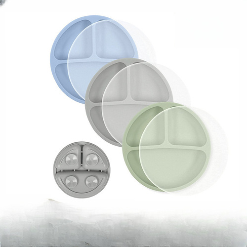 Cross-border Bestseller: Children's Silicone Dinner Plate—Infant Feeding Utensils, Baby Complementary Food Divided-Grid Suction-Cup Smile-Face Dinner Plate