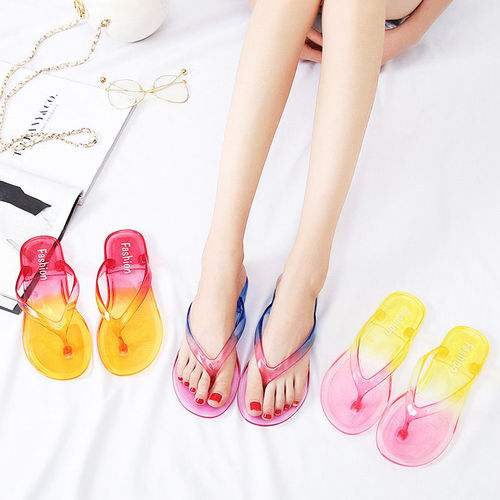 Crystal jelly sandals, transparent flip-flops for women, summer Internet celebrity fashion outer wear, Korean version, flat bottom, non-slip