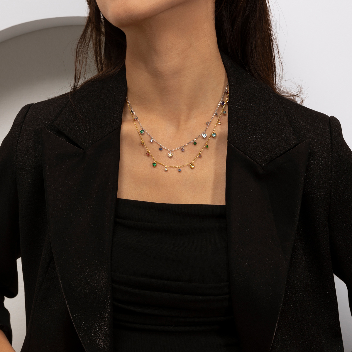 Collar de acero inoxidable de alta calidad ligero y lujoso, collar de oro y plata multicolor no se desvanece