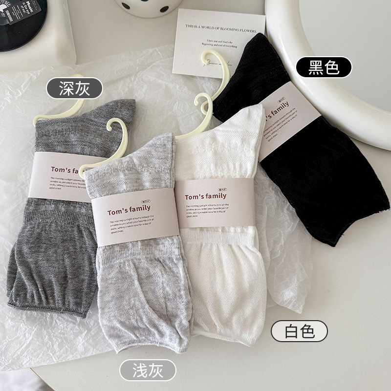 芭蕾风白色袜子女中筒袜夏季薄纯色无骨网眼纯棉春秋季长袜堆堆袜|undefined