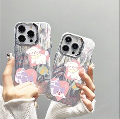 新款粉愛心狗適用蘋果15pro手機殼可愛12/13/14硬殼IMD