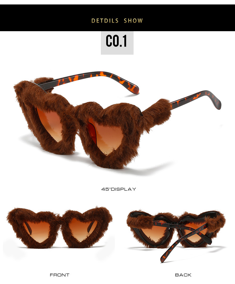 2022 summer new plush sunglasses European and American style love gradient pink glasses funny heart sunglasses_voghion.com