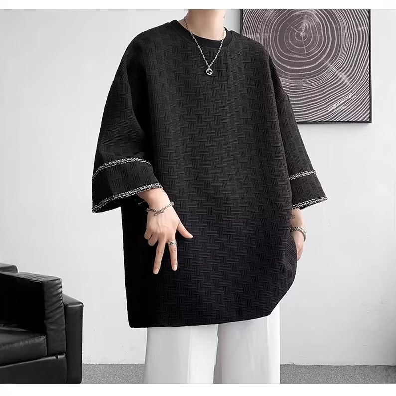 American Style Seven-point Sleeve T-Shirt Men's Design Sense Niche Trendy Brand Ins Summer Ice Silk Ruffian Handsome Short-sleeved T-shirt