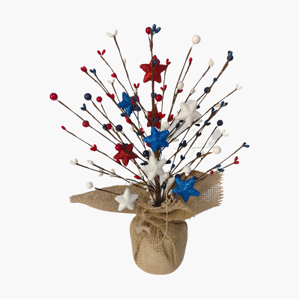 Adornos del Día de la Independencia de EE. UU. Ramas rojas, blancas y azules Adornos de la fiesta del Día Nacional de EE. UU. Pulpa de cinco estrellas