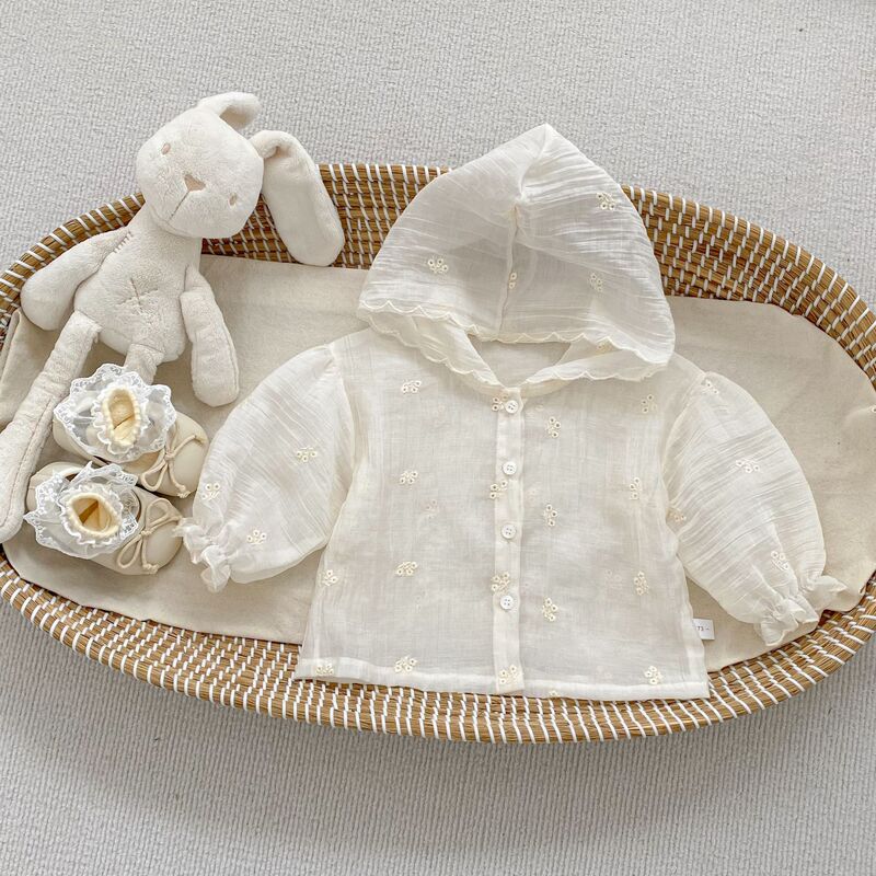 2026 New Style Girls' Sun Protection Jacket, Versatile Baby Girl Floral Embroidery Lightweight Jacket, Hooded Sun Protection Clothing, Summer Wear