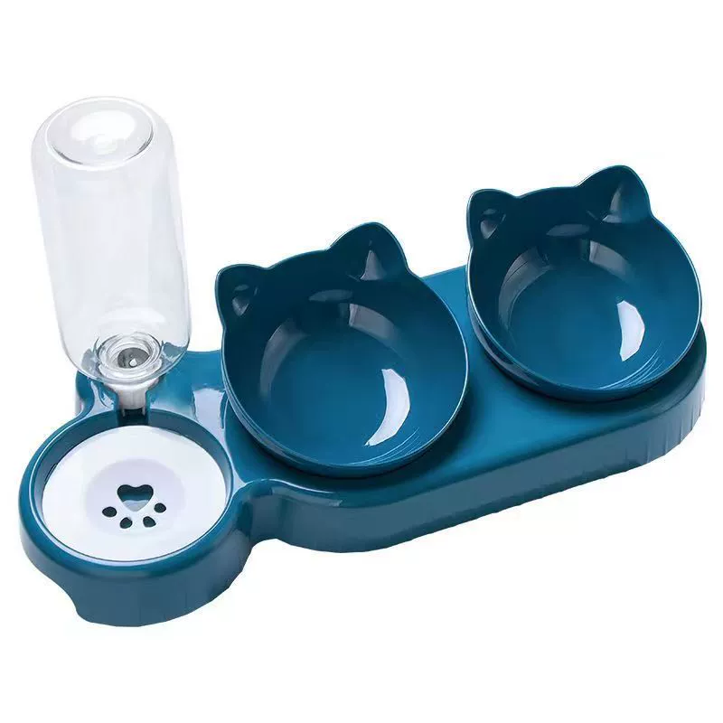 Double Cat Bowl with Automatic Waterer, Elevated Neck-Protection Feeder, Multi-Color Options