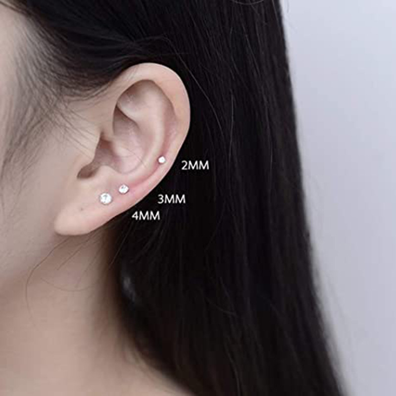 3 Pieces Set Simple Style Shiny Round Plating Inlay Sterling Silver Zircon Ear Studs display picture 2