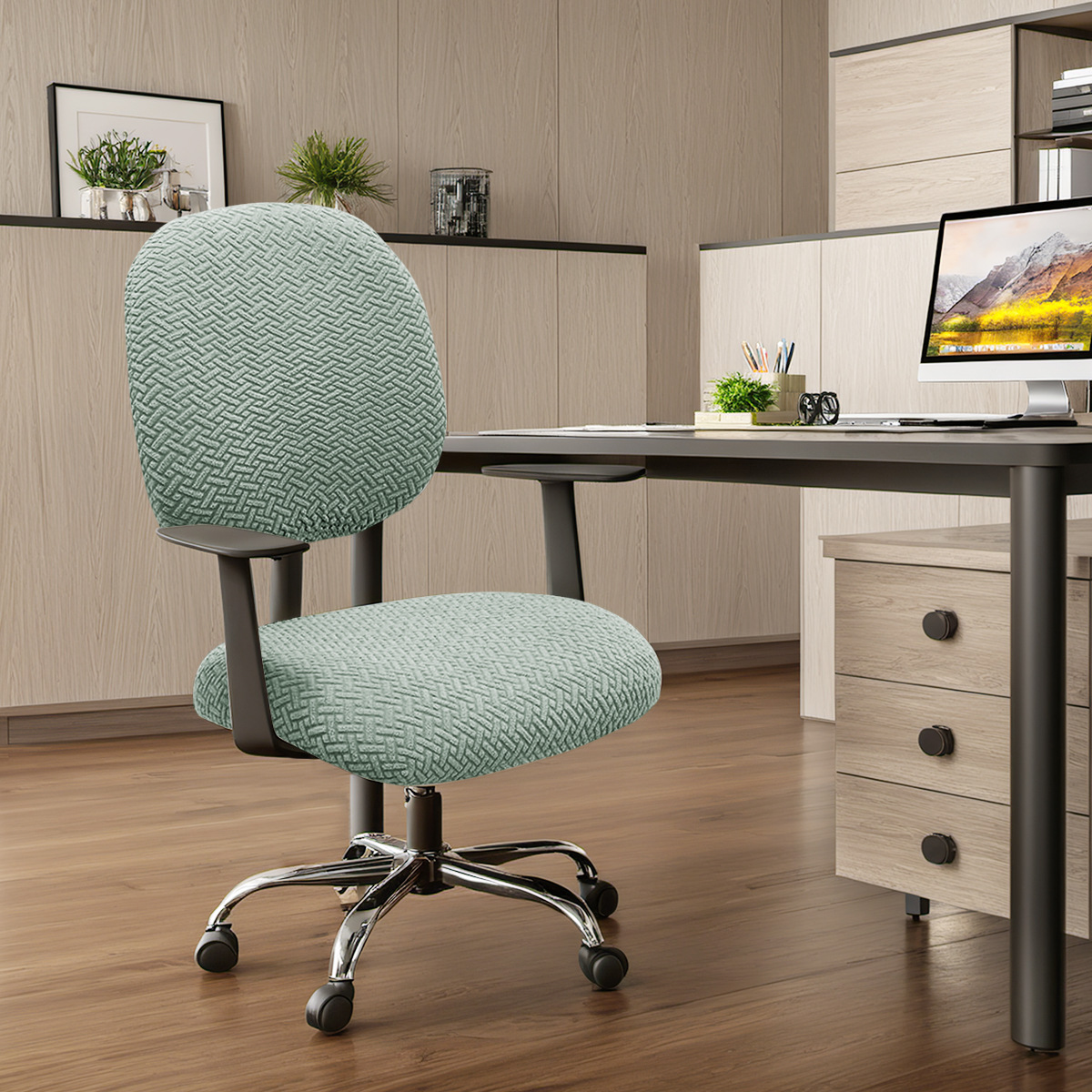 Transfronterizos sólidos rayas cubierta de silla elástica jersey jacquard cubierta de silla de oficina cubierta de silla antideslizante cubierta