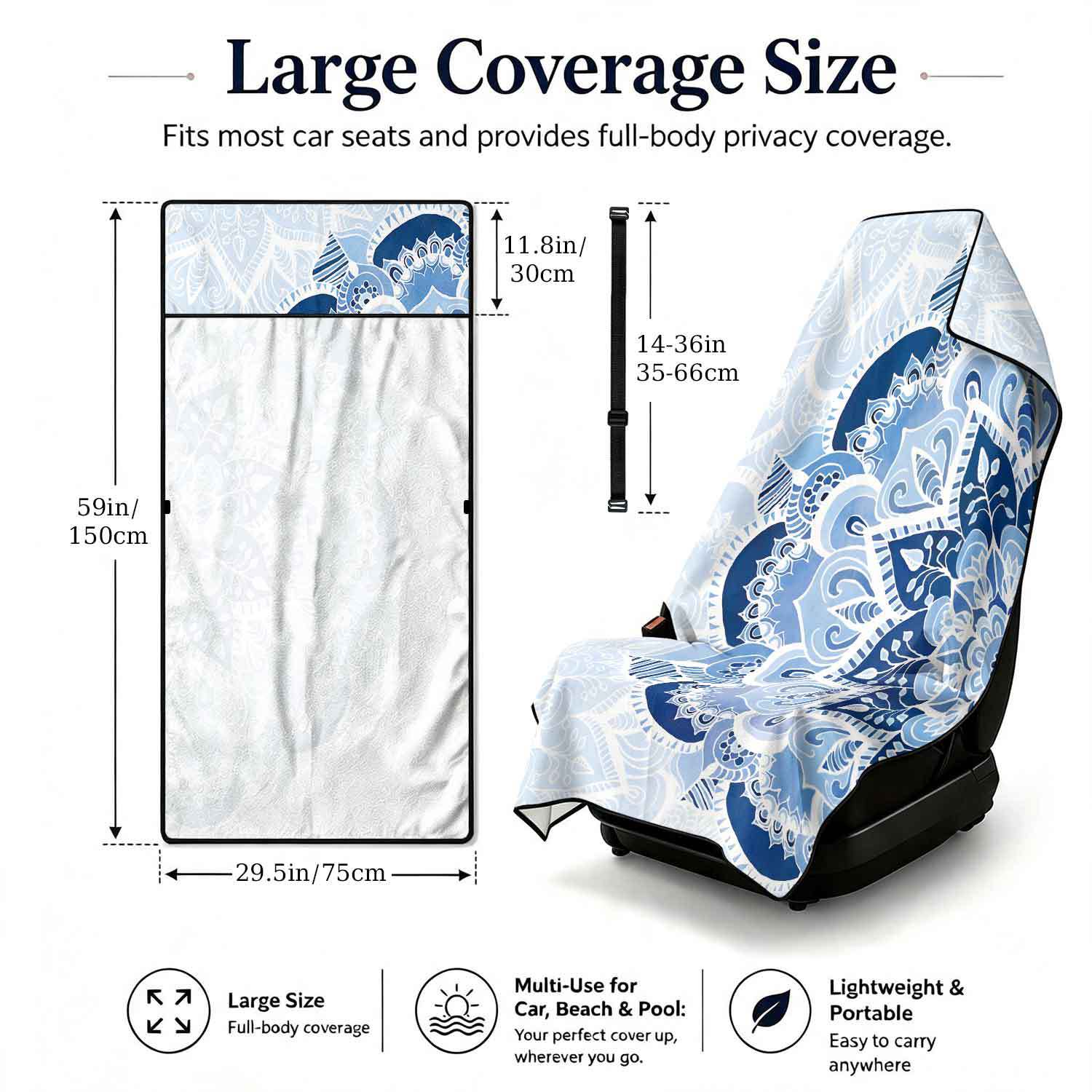2-piece dual-use car seat cover, ultra-fine fiber, can be used as a beach towel, printed car protective seat cover 6