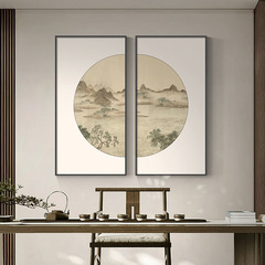 New Chinese-style tea room background wall decoration painting ink painting study landscape Chinese painting living room dining room wall hanging entrance wall art
