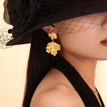 欧美个性潮流耳环 锤纹褶皱树叶夸张耳坠不锈钢PVD电镀保色首饰品