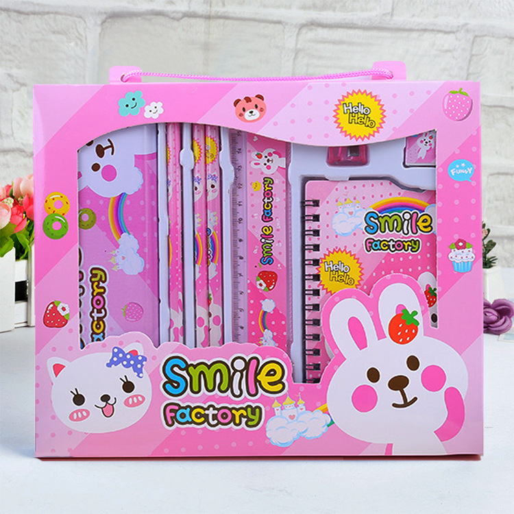 Juego de ocho piezas de artículos de papelería portátiles de dibujos animados para el Día del Niño, regalos de recompensa para las fiestas