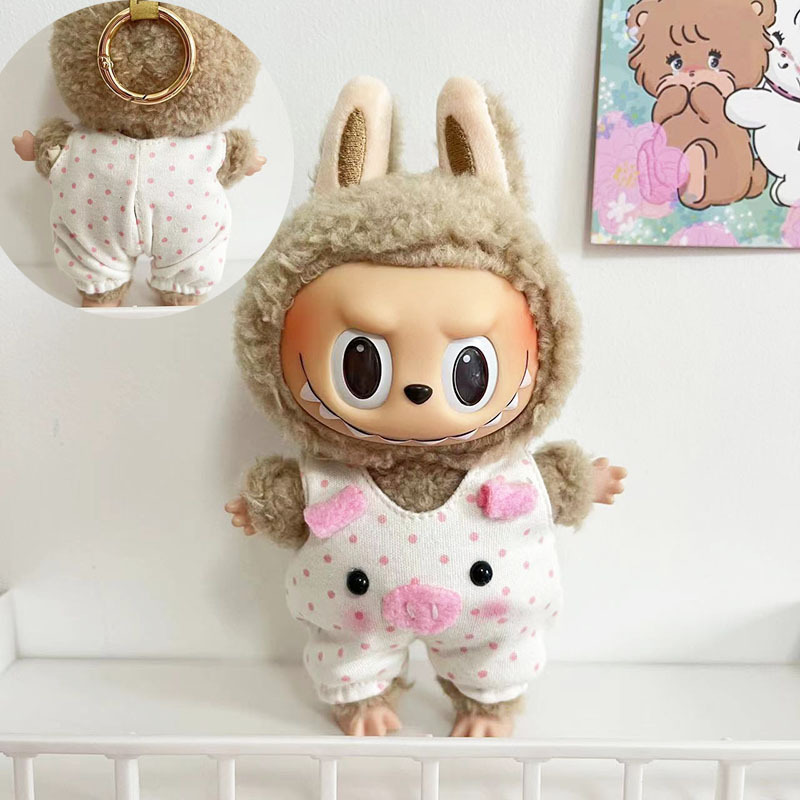 Solo ropa] bolsa de 17cm colgada Rabob Blind Box Macaron Labubu Little Vaca Set Muñeco de peluche