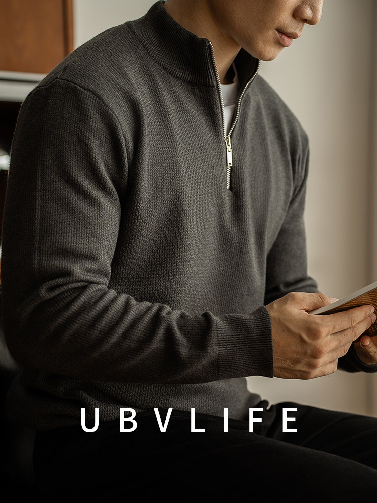 レトロヘビーウェイトハーフジップメンズニットジャケット 2025 秋の新カジュアル暖かいセーターカーディガンメンズ