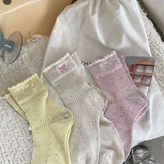 草莓奶昔點子紗芭蕾風蝴蝶結中短筒堆堆襪甜美少女2024新款少女襪