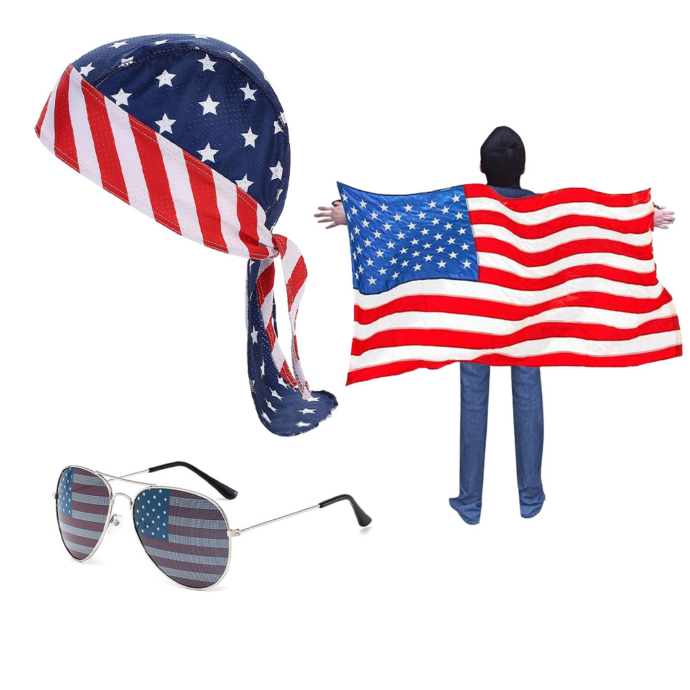Gafas del Día de la Independencia de los Estados Unidos Diadema de carnaval Diadema Diadema Pendientes Pestañas postizas Gafas de bandera