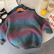 男童马海毛毛衣2025冬季新款儿童洋气渐变帅气时髦柔软宽松上衣潮