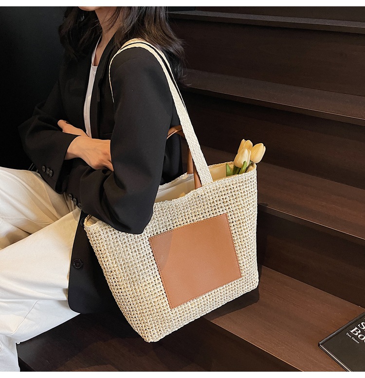 Large Woven Beach Tote Bag For Women Stylish Hollow Out Handbag_voghion.com