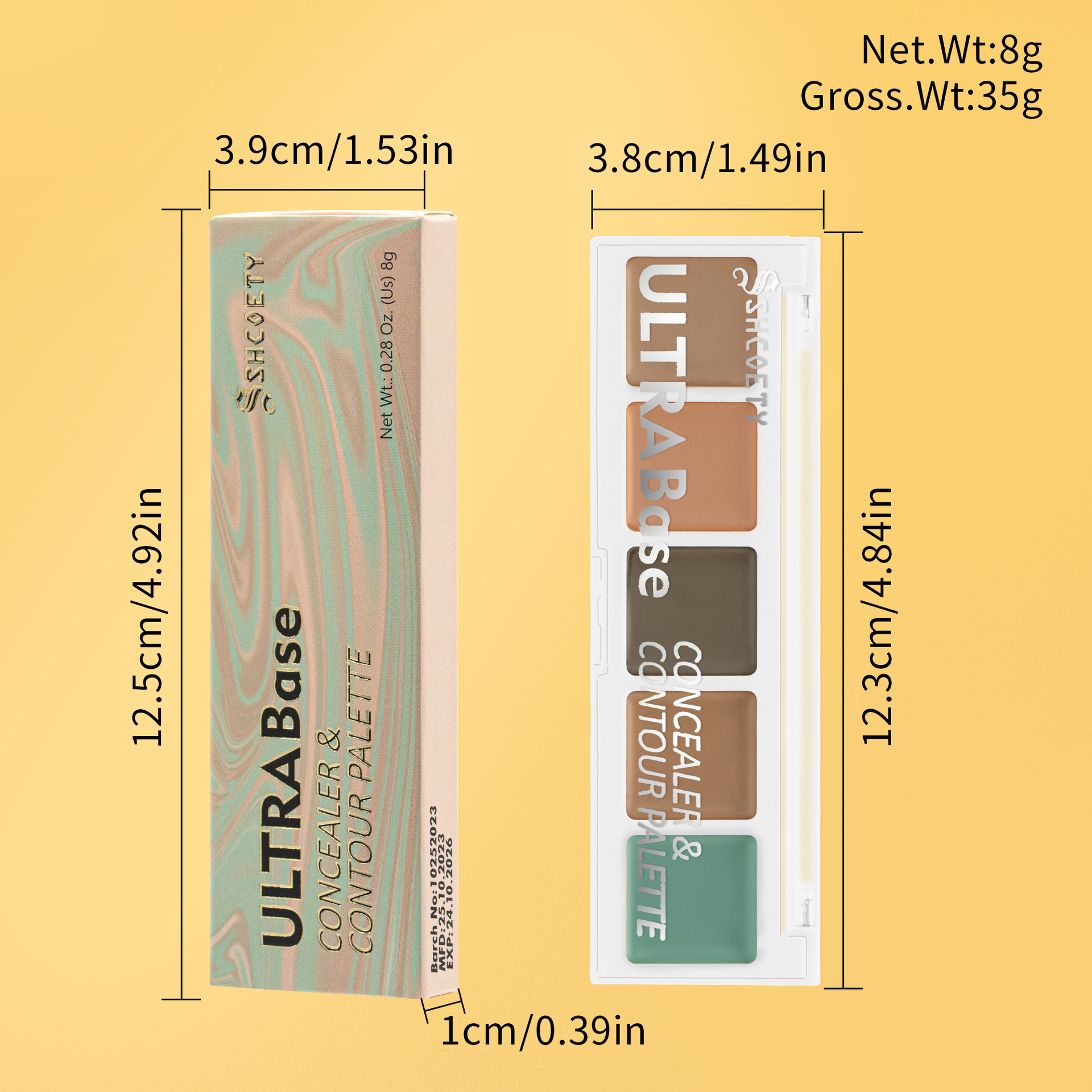 SHCOETY Cross-border Five-color Concealer covers acne marks, spots, tear troughs, dark circles, is light, long-lasting, waterproof and does not smudge Specification drawing