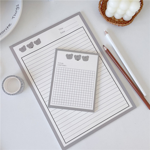 Paper-based non-adhesive note pad, creative cute cartoon bear tearable memo pad, portable B5 key excerpt pad