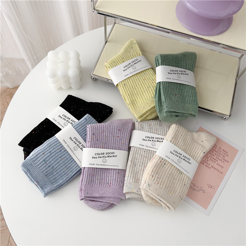 Socks women's 2022 spring new sweet point yarn girls tube socks thin solid color socks children's cotton wholesale
