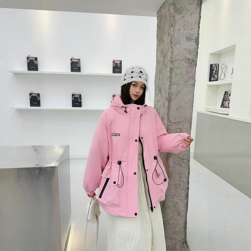European down Parka Women's 2025 Winter New Pink Large Pocket Zipper Decoration Elastic Waist Windbreaker Jacket