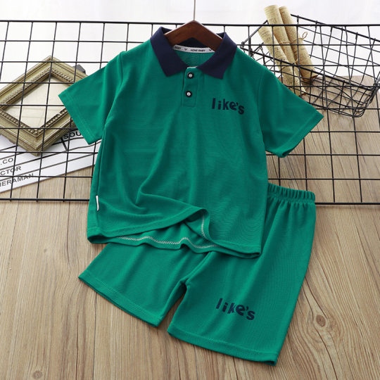 Children's Waffler Short-sleeved Polo Shirt suit Boys and Girls Korean Casual Children's Wear New Children's Short-sleeved suit