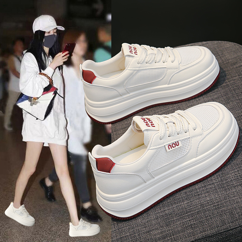 Genuine Leather Thick-soled Height-increasing White For Women, 2026 Summer New Korean Version, Versatile Mesh_vogvips.com